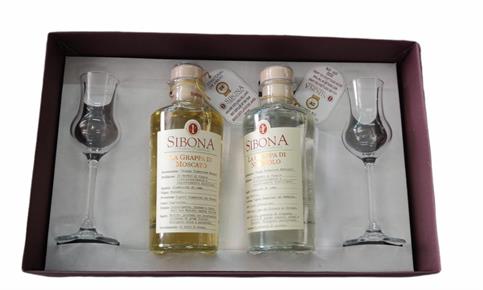 GRAPPA SIBONA CONFEZIONE (MOSCATO+NEBBIOLO)+2 BICCHIERI